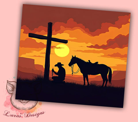 Cowboy Kneeling Tumbler, Christian Cowboy Tumbler Wrap, 20oz Sublimation Design, Faith-Based Drinkware, Digital Download Tumbler, Rustic Christian Art, Unique Gift Tumbler Sublimation Lara' s Designs 