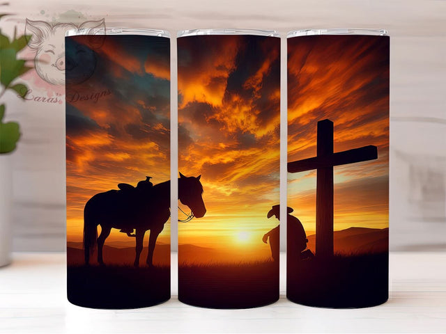 Cowboy Kneeling Tumbler, Christian Cowboy Tumbler Wrap, 20oz Sublimation Design, Faith-Based Drinkware, Digital Download Tumbler, Rustic Christian Art, Unique Gift Tumbler Sublimation Lara' s Designs 