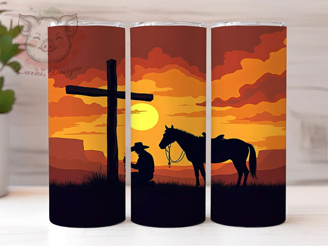 Cowboy Kneeling Tumbler, Christian Cowboy Tumbler Wrap, 20oz Sublimation Design, Faith-Based Drinkware, Digital Download Tumbler, Rustic Christian Art, Unique Gift Tumbler Sublimation Lara' s Designs 