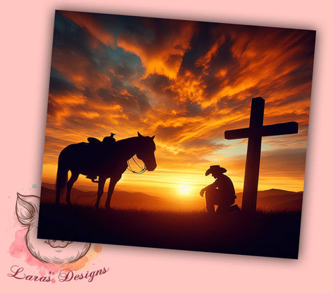 Cowboy Kneeling Tumbler, Christian Cowboy Tumbler Wrap, 20oz Sublimation Design, Faith-Based Drinkware, Digital Download Tumbler, Rustic Christian Art, Unique Gift Tumbler Sublimation Lara' s Designs 