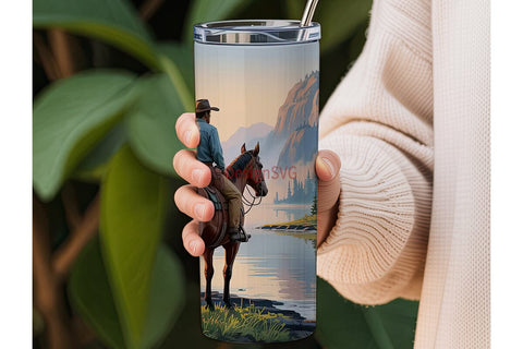 Cowboy Lake Cabin 20oz Tumbler Wrap Sublimation DesignSVG 