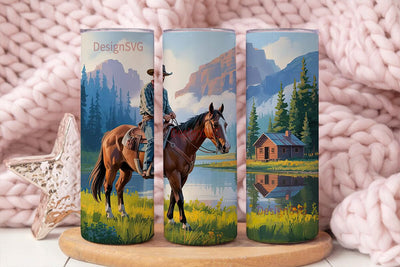 Cowboy Lake Cabin 20oz Tumbler Wrap Sublimation DesignSVG 
