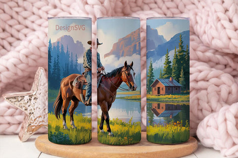 Cowboy Lake Cabin 20oz Tumbler Wrap Sublimation DesignSVG 