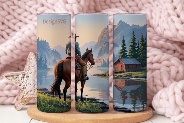 Cowboy Lake Cabin 20oz Tumbler Wrap Sublimation DesignSVG 
