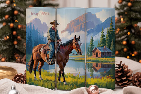 Cowboy Lake Cabin 20oz Tumbler Wrap Sublimation DesignSVG 