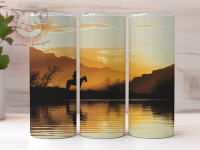 Cowboy Lone Rider 20oz Tumbler, Lone Rider Silhouette, Horseback Rider Wrap, Wild West Sublimation PNG, 20oz Tumbler Wrap, Rustic Frontier Design, Majestic Cowboy Sublimation Sublimation Lara' s Designs 