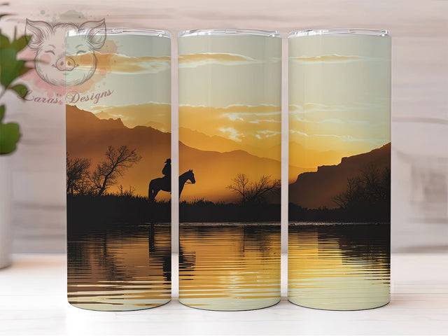 Cowboy Lone Rider 20oz Tumbler, Lone Rider Silhouette, Horseback Rider Wrap, Wild West Sublimation PNG, 20oz Tumbler Wrap, Rustic Frontier Design, Majestic Cowboy Sublimation Sublimation Lara' s Designs 