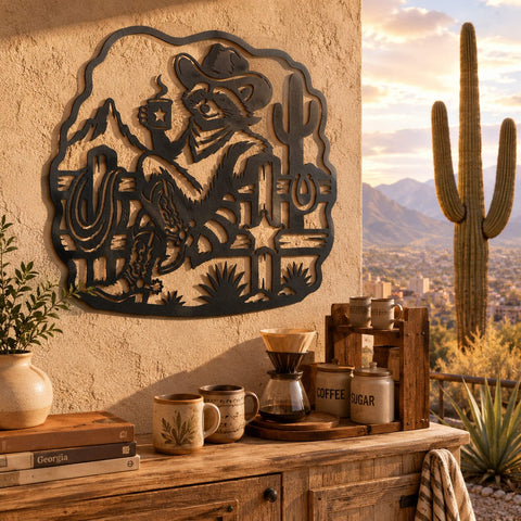 Cowboy Raccoon Wall Art SVG | Western Raccoon DXF Cut File | Desert Cowboy Plasma CNC Design | Rustic Ranch Decor | Laser Cut Metal Art SVG HappyDesignStudio 