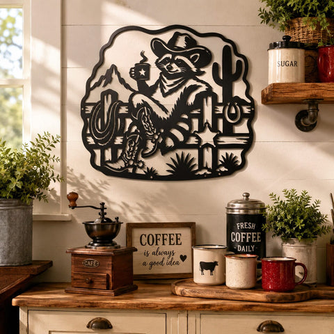 Cowboy Raccoon Wall Art SVG | Western Raccoon DXF Cut File | Desert Cowboy Plasma CNC Design | Rustic Ranch Decor | Laser Cut Metal Art SVG HappyDesignStudio 
