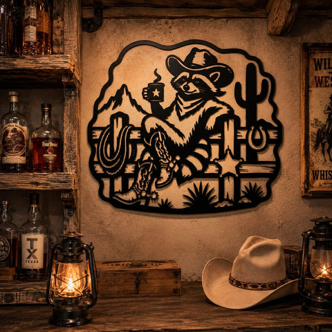 Cowboy Raccoon Wall Art SVG | Western Raccoon DXF Cut File | Desert Cowboy Plasma CNC Design | Rustic Ranch Decor | Laser Cut Metal Art SVG HappyDesignStudio 