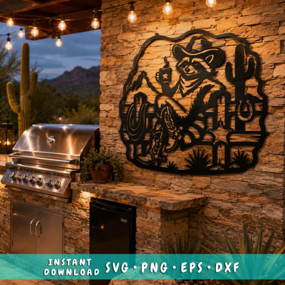Cowboy Raccoon Wall Art SVG | Western Raccoon DXF Cut File | Desert Cowboy Plasma CNC Design | Rustic Ranch Decor | Laser Cut Metal Art SVG HappyDesignStudio 