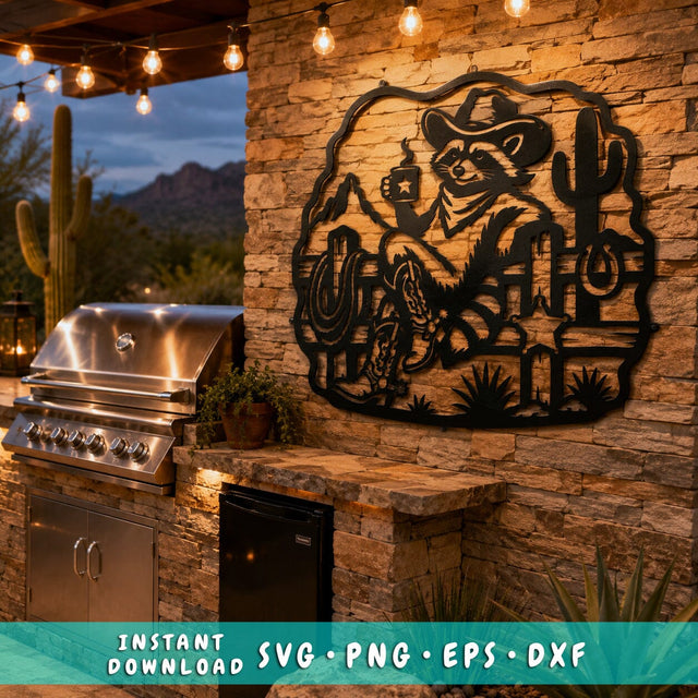 Cowboy Raccoon Wall Art SVG | Western Raccoon DXF Cut File | Desert Cowboy Plasma CNC Design | Rustic Ranch Decor | Laser Cut Metal Art SVG HappyDesignStudio 