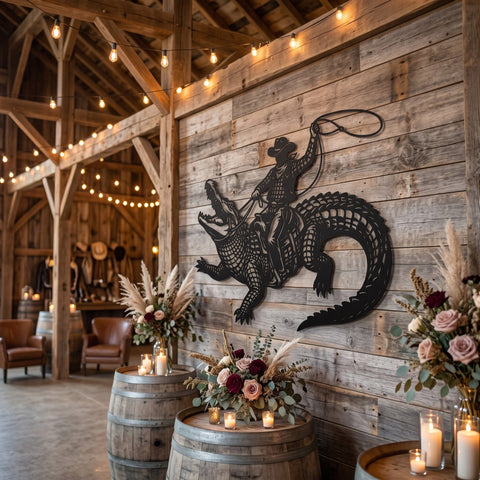 Cowboy Riding Alligator Laser SVG | Western Gator Metal Wall Art DXF | Rodeo Cowboy Laser Cut File | CNC Plasma Cut Svg | Rustic Ranch Decor SVG HappyDesignStudio 