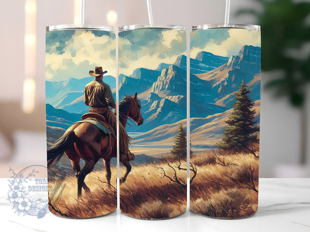 Cowboy Riding Horse In A Valley 20 oz Tumbler Wrap, Cowboy Tumbler PNG, Straight & Tapered Tumbler Wrap PNG, Instant Digital Download PNG, Sublimation Designs Downloads Sublimation ToriDesigns 