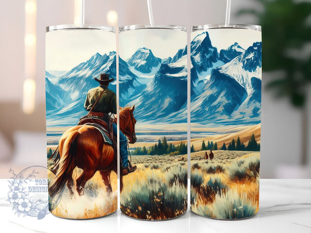 Cowboy Riding Horse In A Valley 20 oz Tumbler Wrap, Cowboy Tumbler PNG, Straight & Tapered Tumbler Wrap PNG, Instant Digital Download PNG, Sublimation Designs Downloads Sublimation ToriDesigns 