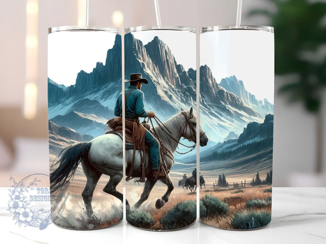 Cowboy Riding Horse In A Valley 20 oz Tumbler Wrap, Cowboy Tumbler PNG, Straight & Tapered Tumbler Wrap PNG, Instant Digital Download PNG, Sublimation Designs Downloads Sublimation ToriDesigns 