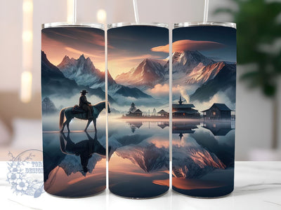 Cowboy Riding Horse In A Valley 20oz Skinny Tumbler, Cowboy Tumbler Png, Straight & Tapered Tumbler Wrap, Instant Digital Download Sublimation ToriDesigns 