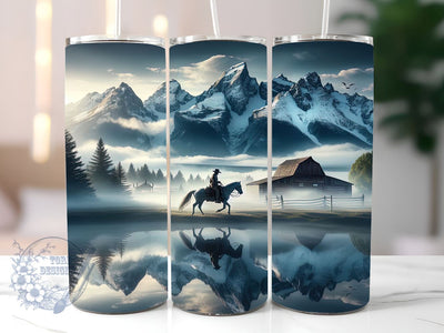 Cowboy Riding Horse In A Valley 20oz Skinny Tumbler, Cowboy Tumbler Png, Straight & Tapered Tumbler Wrap, Instant Digital Download Sublimation ToriDesigns 