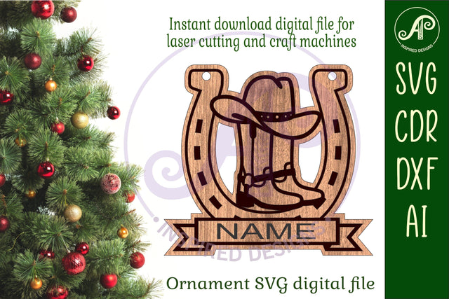 Cowboy rodeo Christmas Ornament SVG laser cut SVG APInspireddesigns 