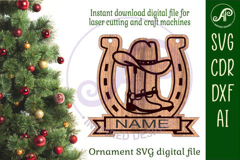 Cowboy rodeo Christmas Ornament SVG laser cut SVG APInspireddesigns 