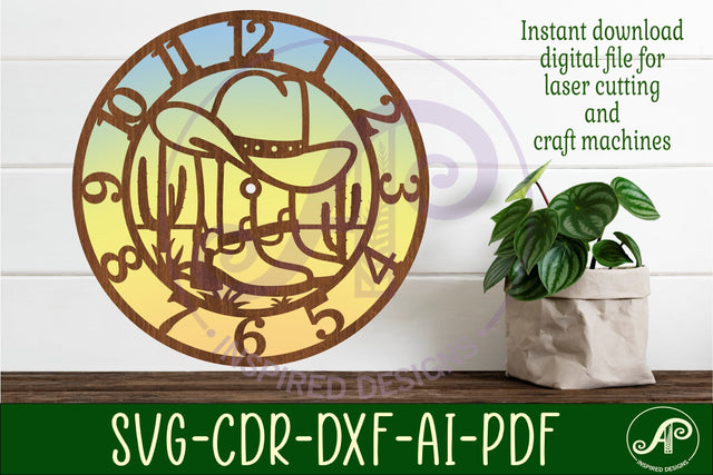 Cowboy rodeo clock laser cut files, SVG file SVG APInspireddesigns 