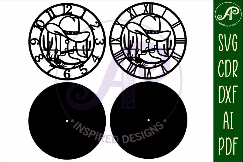 Cowboy rodeo clock laser cut files, SVG file - So Fontsy