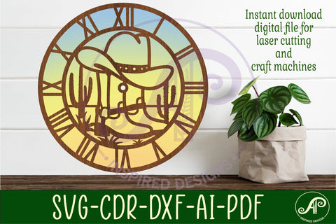 Cowboy rodeo clock laser cut files, SVG file SVG APInspireddesigns 