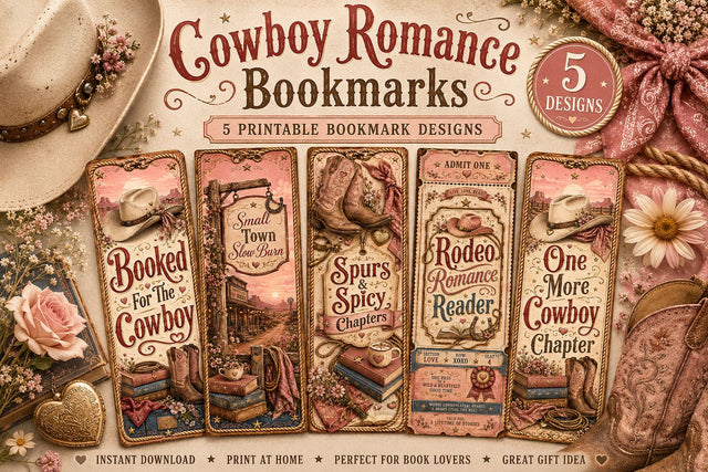 Cowboy Romance Bookmark Printable Set 5 Sublimation BijouBay 