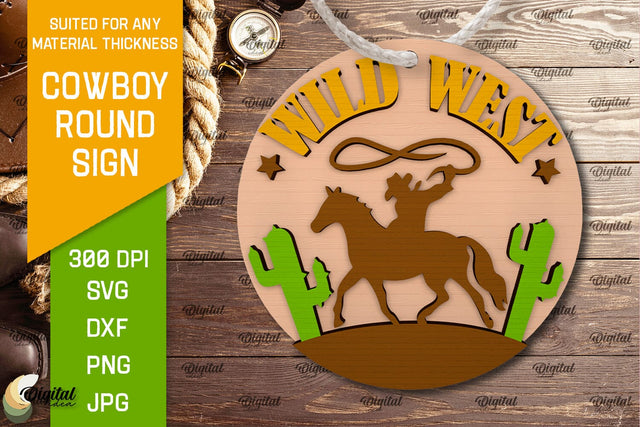 Cowboy Round Sign Laser Cut. Cowboy Western SVG SVG Evgenyia Guschina 