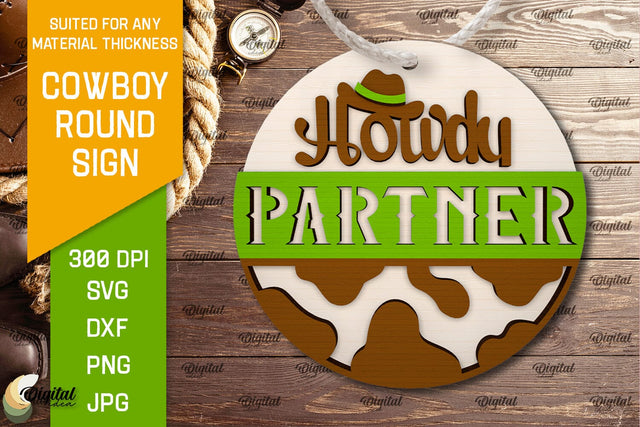 Cowboy Round Sign Laser Cut. Cowboy Western SVG SVG Evgenyia Guschina 