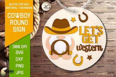 Cowboy Round Sign Laser Cut. Cowboy Western SVG SVG Evgenyia Guschina 