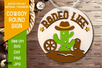 Cowboy Round Sign Laser Cut. Cowboy Western SVG SVG Evgenyia Guschina 