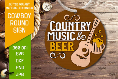 Cowboy Round Sign Laser Cut. Cowboy Western SVG SVG Evgenyia Guschina 