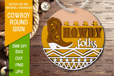 Cowboy Round Signs Laser Cut Bundle. Cowboy Western SVG SVG Evgenyia Guschina 