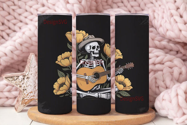 Cowboy Skeleton Guitarist 20oz Tumbler Sublimation DesignSVG 