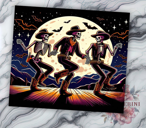 Cowboy Skeletons 20 oz Skinny Tumbler Sublimation Design, Straight & Tapered Tumbler Png, Halloween Dancing Skeletons Tumbler Png, Digital Download PNG Sublimation Li Zamperini 
