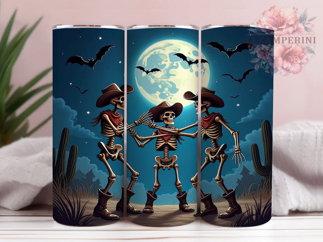 Cowboy Skeletons 20 oz Skinny Tumbler Sublimation Design, Straight & Tapered Tumbler Png, Halloween Dancing Skeletons Tumbler Png, Digital Download PNG Sublimation Li Zamperini 