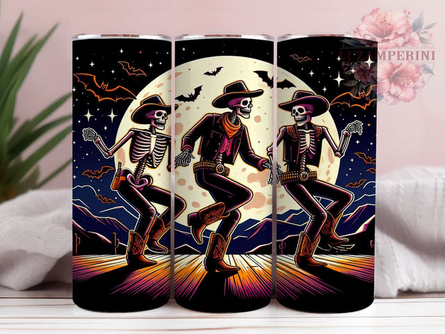 Cowboy Skeletons 20 oz Skinny Tumbler Sublimation Design, Straight & Tapered Tumbler Png, Halloween Dancing Skeletons Tumbler Png, Digital Download PNG Sublimation Li Zamperini 