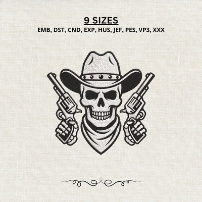 Cowboy Skull Embroidery Design – Western Skull with Revolvers Machine Embroidery File Embroidery/Applique DESIGNS PatternFeed8 