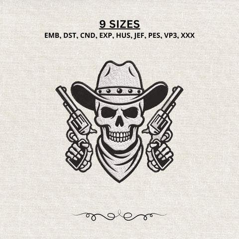 Cowboy Skull Embroidery Design – Western Skull with Revolvers Machine Embroidery File Embroidery/Applique DESIGNS PatternFeed8 