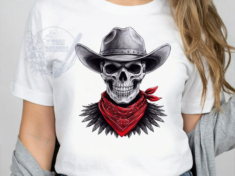 Cowboy Skull Horror T-Shirt PNG, Cowboy Skull, Horror Style, Gothic Vibes, Western Fashion, Sublimation PNG, Statement Shirt, Spooky Apparel Sublimation ToriDesigns 