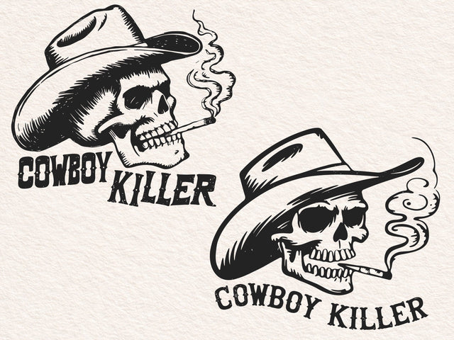 Cowboy Skull Svg Png, Western Skeleton tattoo Art Shirt, Grunge Smoker Skull T-Shirt SVG DesignDestine 
