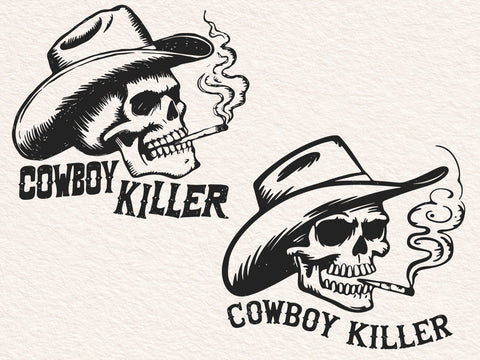 Cowboy Skull Svg Png, Western Skeleton tattoo Art Shirt, Grunge Smoker Skull T-Shirt SVG DesignDestine 