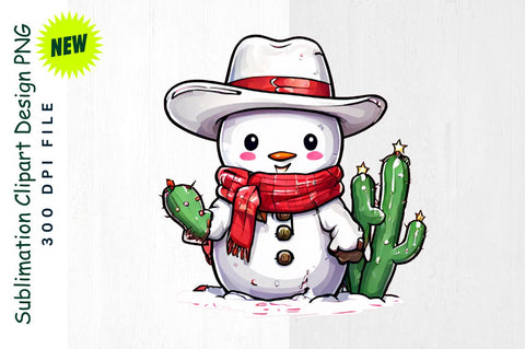 Cowboy Snowman And Christmas Cactus Sublimation Clipart Sublimation Regulrcrative 