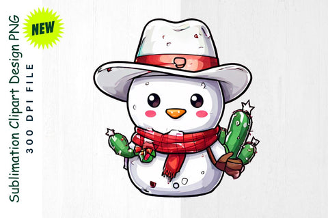 Cowboy Snowman And Christmas Cactus Sublimation Clipart Sublimation Regulrcrative 