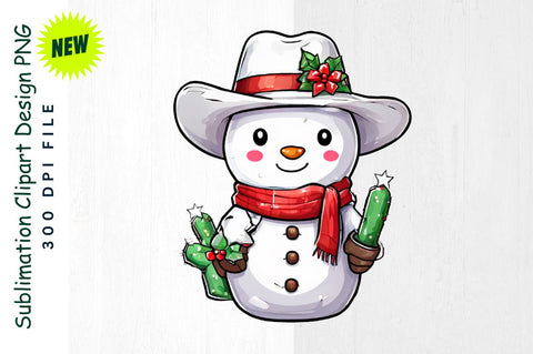 Cowboy Snowman And Christmas Cactus Sublimation Clipart Sublimation Regulrcrative 