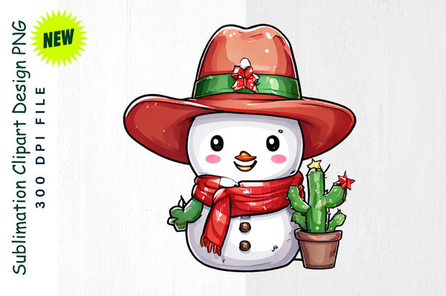 Cowboy Snowman And Christmas Cactus Sublimation Clipart Sublimation Regulrcrative 