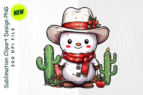Cowboy Snowman with Cactus And Ornaments Sublimation Clipart Sublimation Regulrcrative 