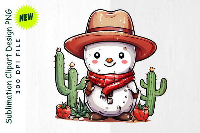 Cowboy Snowman with Cactus And Ornaments Sublimation Clipart Sublimation Regulrcrative 