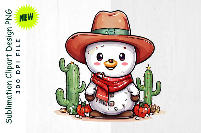 Cowboy Snowman with Cactus And Ornaments Sublimation Clipart Sublimation Regulrcrative 